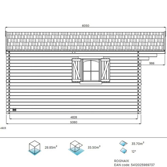 Abri de jardin 40 mm en bois traité ROGNAIX 28,85 m² - 568x508 cm - 99 cm - S8973-1 SOLID