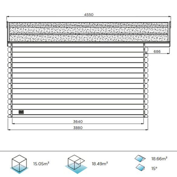 Chalet de jardin bois brut 34 mm LINZ - 388x388 cm - 15,05 m² - S8965 SOLID