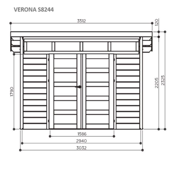 Abri jardin bois brut 28 mm VERONA 303x244 mm - 7,39m² - S8244 SOLID