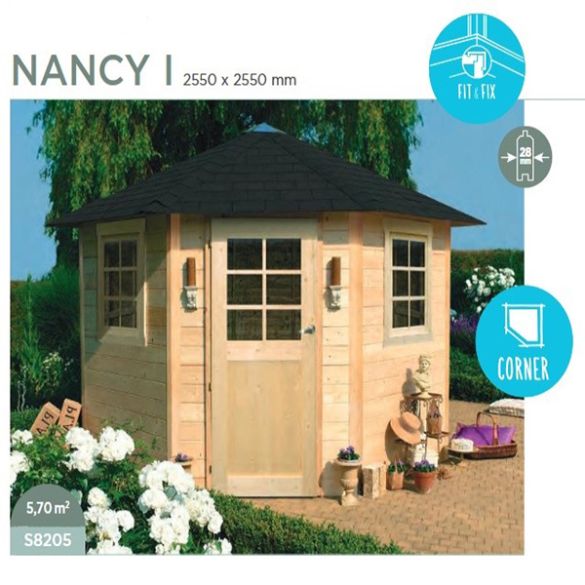 Abri de jardin en pin du Nord NANCY 255 x 255 cm - 5,70 m² - S8205 SOLID
