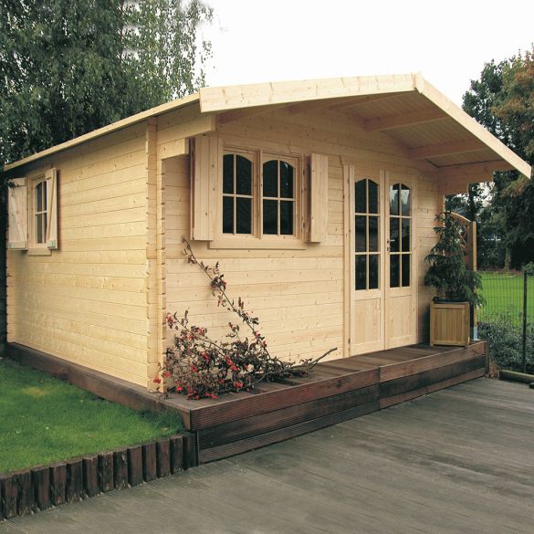Chalet de jardin bois 40 mm CHAMBERY 478 x 418 cm + auvent 99 cm - 19,98 m² - S8981
