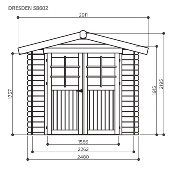 Abri de jardin bois brut 19 mm DRESDEN 248x198 cm - 4,91 m² - S8602 SOLID