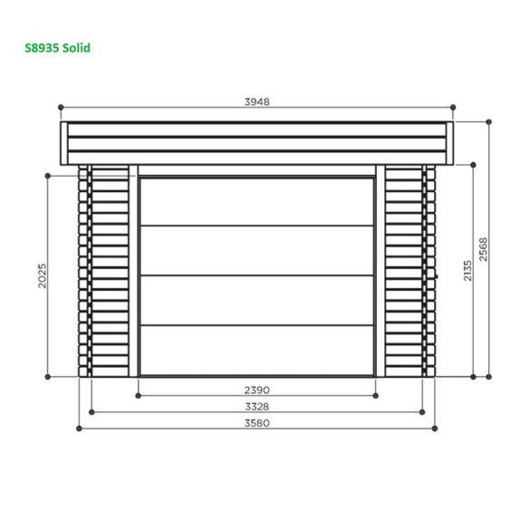 Garage bois brut 40 mm 19,26 m² Porte motorisée 358x538 cm  - S8935 Solid
