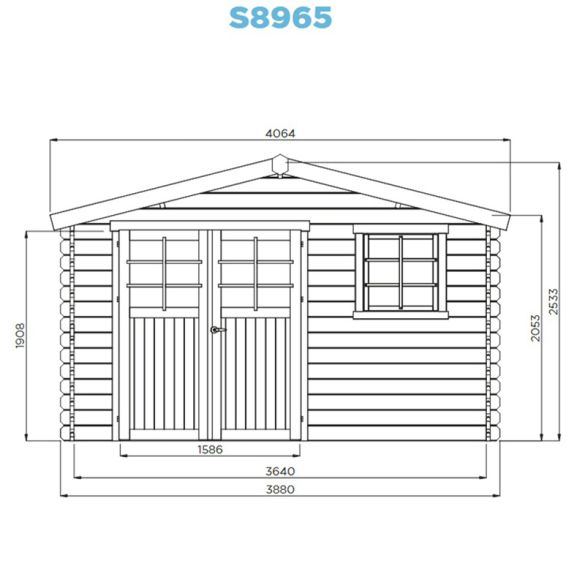 Chalet de jardin bois brut 34 mm LINZ - 388x388 cm - 15,05 m² - S8965 SOLID