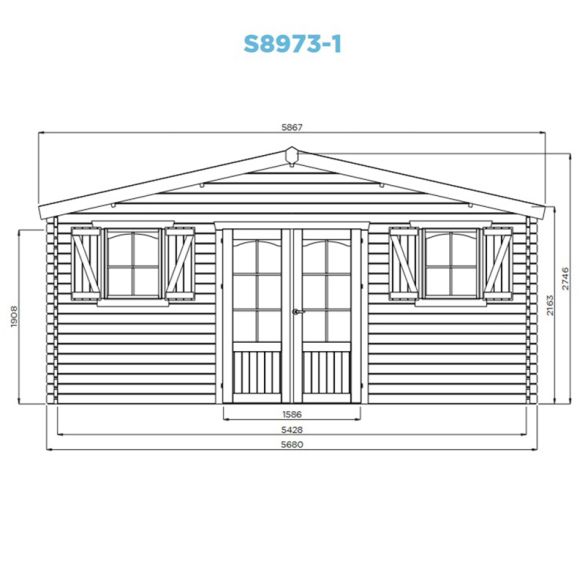 Abri de jardin 40 mm en bois traité ROGNAIX 28,85 m² - 568x508 cm - 99 cm - S8973-1 SOLID