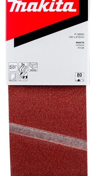 Bandes abrasives 100x610 mm - grain 80 - bois et métal (x5) | MAKITA P-36902