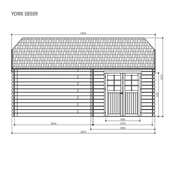 Abri bois 28 mm YORK 298x298 cm + Terrasse couverte 364 cm - S8509