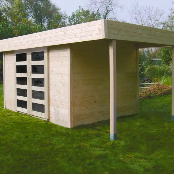 Abri jardin 28 mm avec auvent LARVIK 8,17m² - 333+121x245 cm - S8221 SOLID