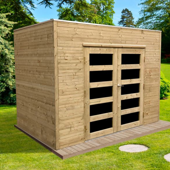 Abri jardin bois autoclave 5,94 m² CAPRI - toit plat - 299x199 cm - S8731-1 SOLID