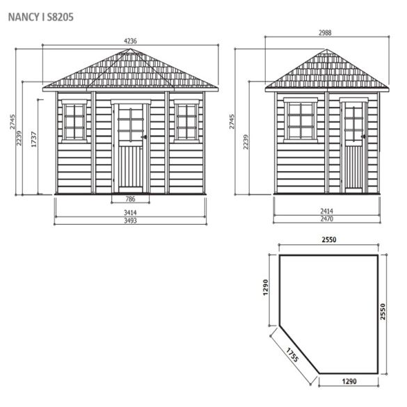 Abri de jardin en pin du Nord NANCY 255 x 255 cm - 5,70 m² - S8205 SOLID