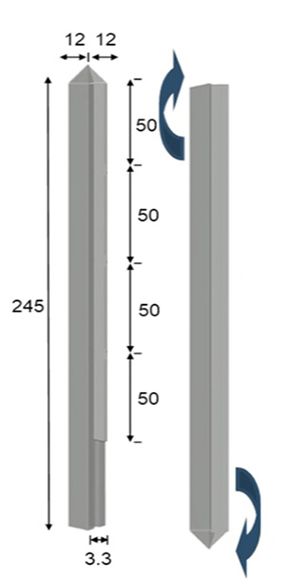 Poteau intermédiaire en béton 12x12 cm - rainure de 34 mm - Longueur 2,50 m