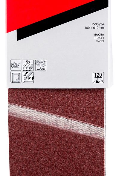 Bandes abrasives 100x610 mm grain 120 - bois et métal (x5) | MAKITA P-36924