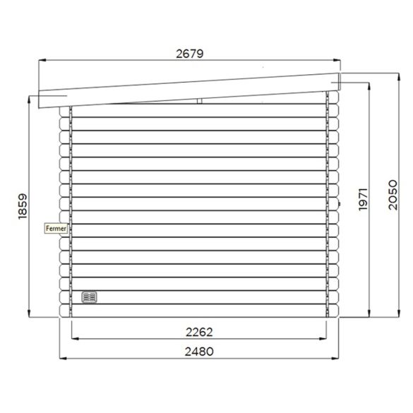 Abri toit plat en bois brut 19 mm HOF 248x248 cm - 6,15 m² - S8606 SOLID