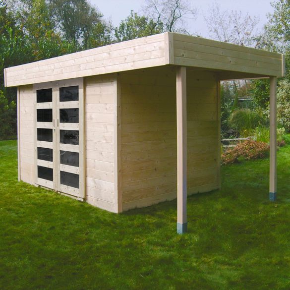 Abri jardin 28 mm avec auvent LARVIK 8,17m² - 333+121x245 cm - S8221 SOLID