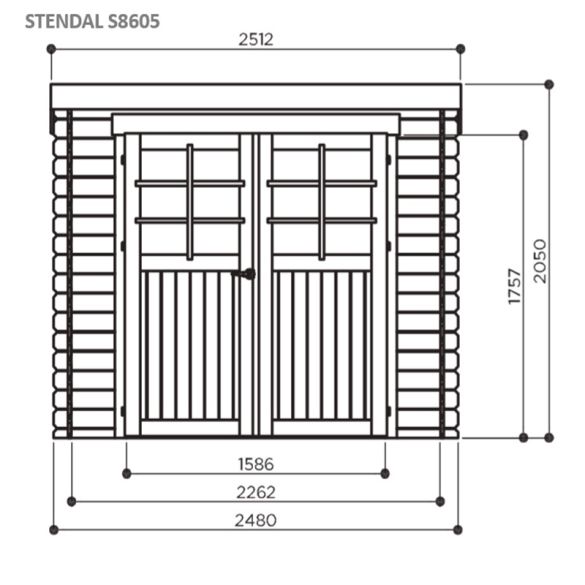 Abri jardin en bois brut 19 mm STENDAL 248x198 cm - 4,91 m²- S8605 SOLID