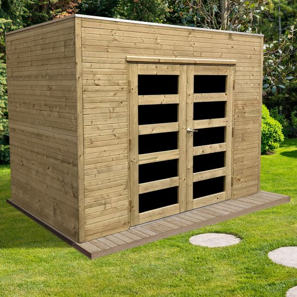 Abri jardin bois autoclave 5,94 m² CAPRI - toit plat - 299x199 cm - S8731-1 SOLID