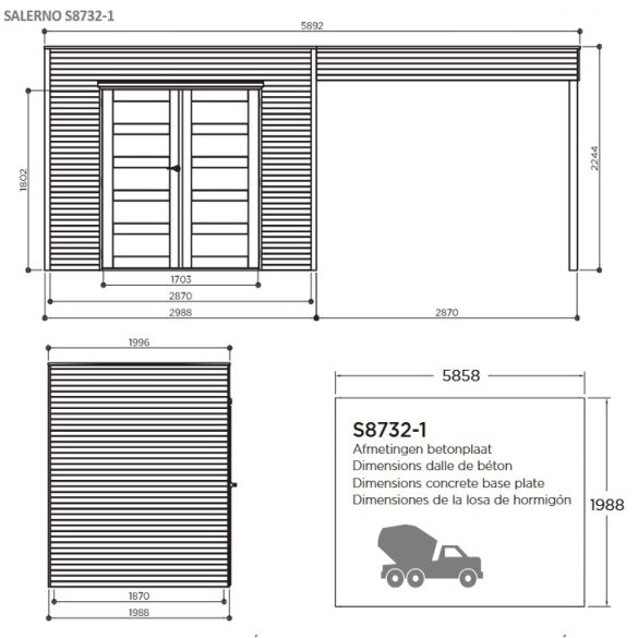 Abri de jardin autoclave Solid SALERNO 287x199 cm + Pergola 300 cm - S8732-1