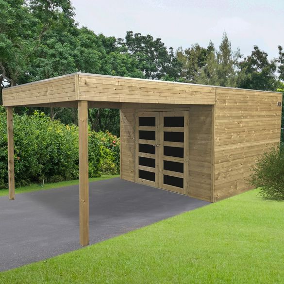 Abri de jardin autoclave MATERA 299x291 cm + Pergola 287 cm - S8743-1