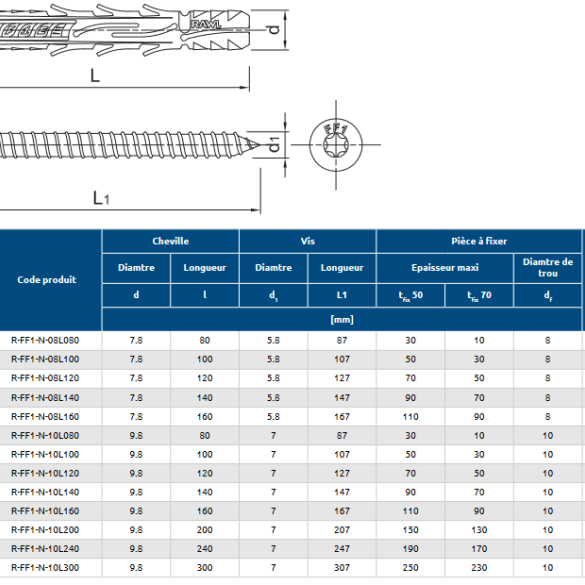 25 Chevilles à frapper 10x100 mm pour matériaux creux - Nylon tête fraisée - RAWL