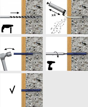 25 Chevilles à frapper 10x140 mm pour matériaux creux - Nylon tête fraisée - RAWL