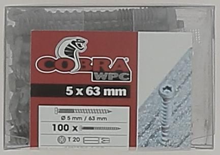 Vis inox COBRA gris 5x63 mm pour lame terrasse composite - Blister de 100 pcs