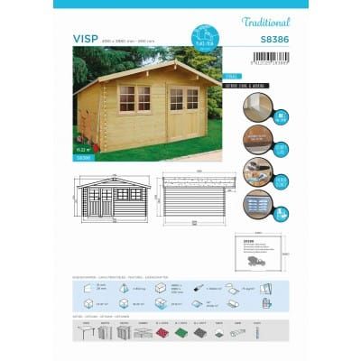 Abri jardin bois 28 mm VISP 418 x 388 cm - 16,22 m²