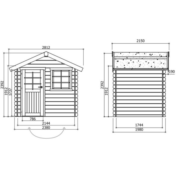 Abri de jardin en bois 28 mm LAVAL 238x198 cm - 4,71 m²