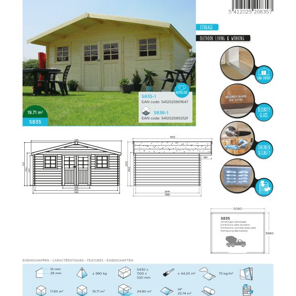 Chalet traité 28mm ZURICH 508x388 cm - 19,71m²