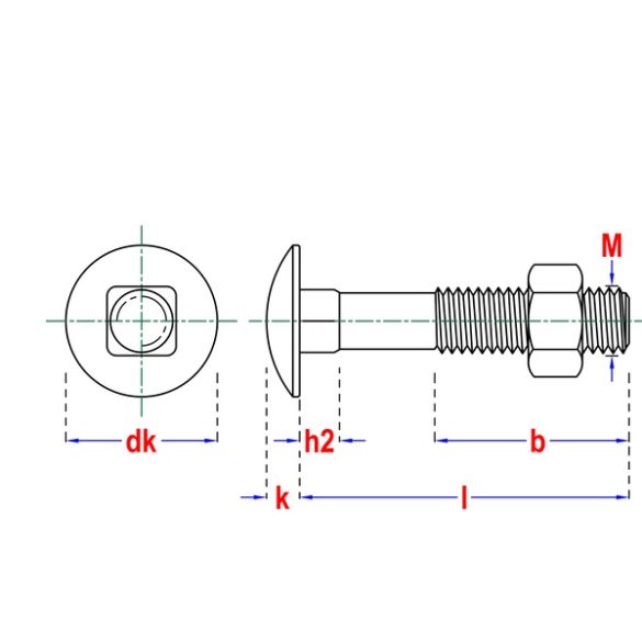 Boulon TRCC avec écrou DIN603 zingué Ø 6x40 mm PGB - Boîte de 200
