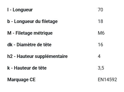 Boulon TRCC avec écrou DIN603 zingué Ø 6x70 mm PGB - Boîte de 200