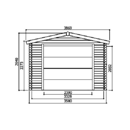Garage bois 40 mm 19,26 m² porte motorisée 358x538 cm