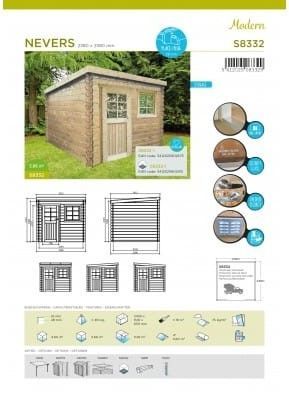 Abri bois autoclave NEVERS 238 x 238cm - 5,66m²
