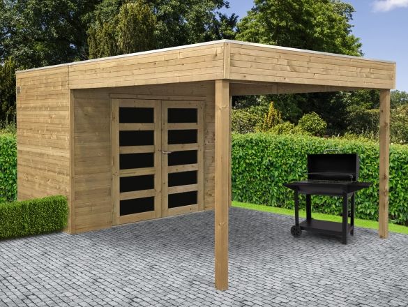 Abri jardin bois traité POTENZA 2970 + 2988x1998 mm - toit plat