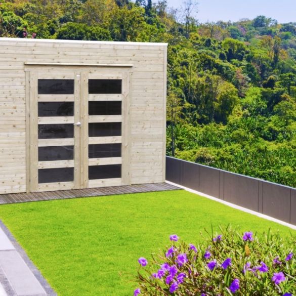 Abri de jardin en bois traité BARI 19 mm – 8,69 m² avec toit plat