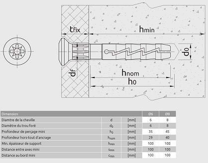 50 Chevilles à frapper Ø8 x 120 mm - Clou-vis nylon tête fraisée - RAWL