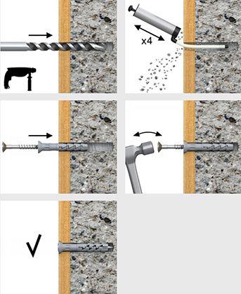 50 Chevilles à frapper Ø8 x 120 mm - Clou-vis nylon tête fraisée - RAWL