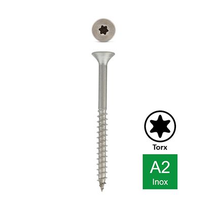 Vis A2 Inox Ø 5x70 mm - TX25 - Tête fraisée - Boîte de 100
