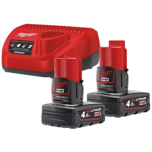 Pack Énergie M12 NRG-402 2 Batteries 12V 4Ah Red Lithium + Chargeur C12C | MILWAUKEE 4933459211