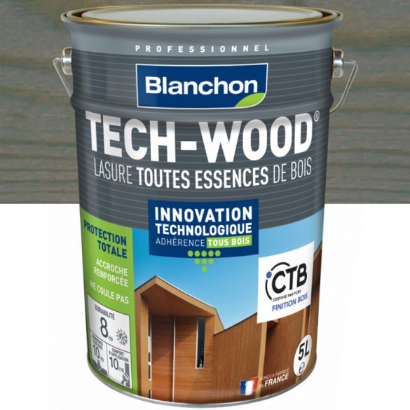 Lasure Tech-Wood Bois Grisé satin 5L - BLANCHON