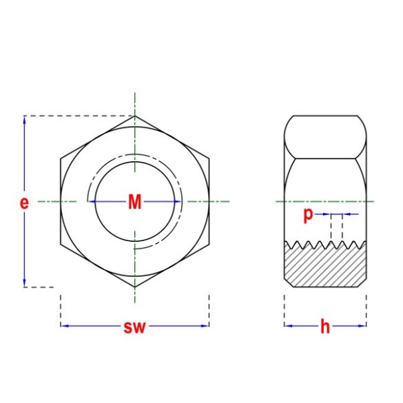 Écrou hexagonal 6 pans Cl8 DIN 934 zingué - Ø 10 mm - boîte de 35 pcs