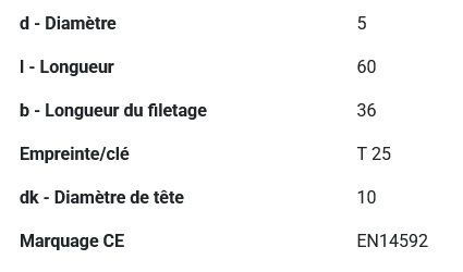 Vis A2 Inox Ø 5x60 mm Tête fraisée TX25 - Boîte de 200