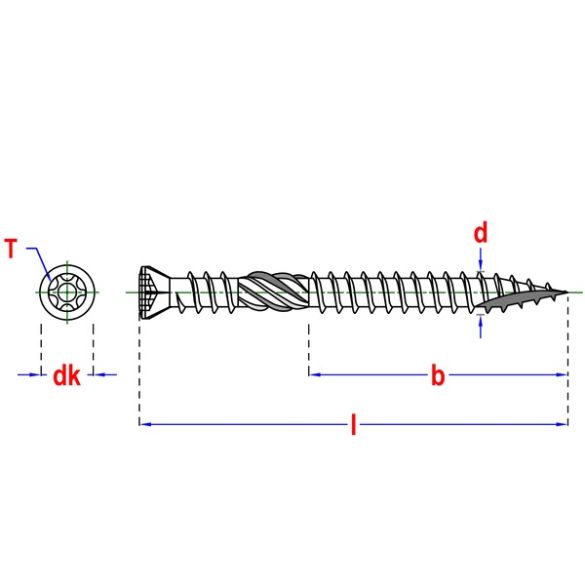 Vis terrasse double filetage A2 inox Ø5x50 mm pour bois dur - Bte 200 vis