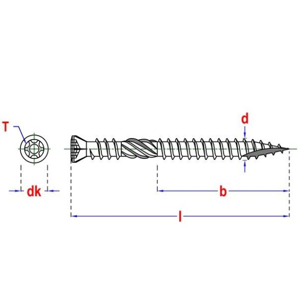 Vis terrasse double filetage A2 inox Ø5x70 mm pour bois dur - Bte 200 vis 