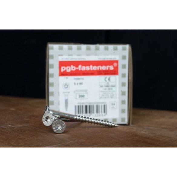 Vis inox A4 Ø 5x60 mm Tête fraisée Filetage partiel Tx25 - Boîte de 200