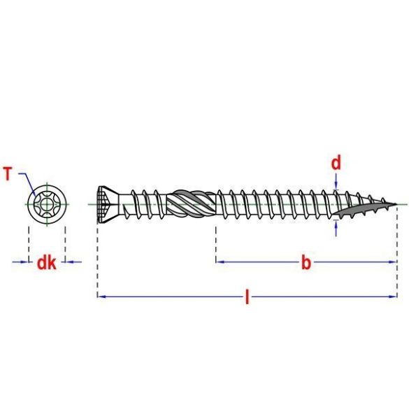 Vis terrasse inox A4 double filetage Ø5x70 mm pour bois dur - Bte 200 vis 