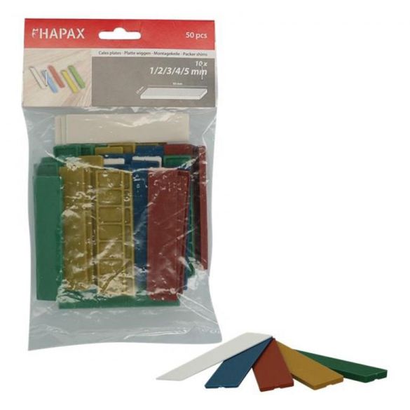 Assortiment cales plates Ép. 1-2-3-4-5mm HAPAX - Sachet 50 pcs