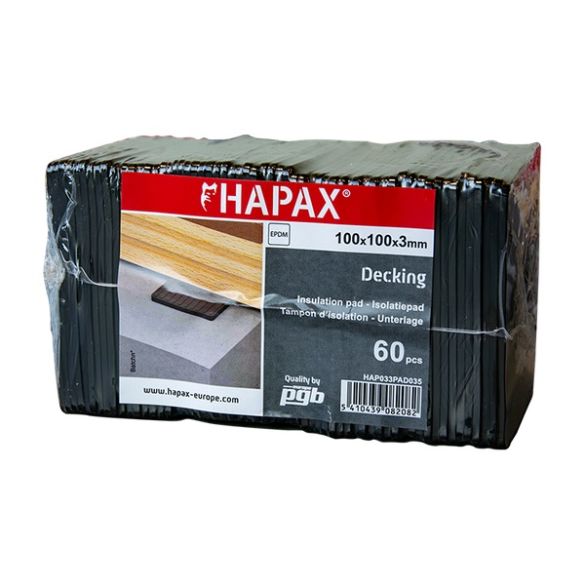 Tampons d'isolation terrasse en EPDM 100x100x10 mm - Boîte de 18 pcs