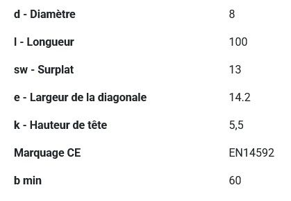 Tirefond acier inox A2 Ø8x100 mm DIN 571 Pgb-fasteners - 50 pièces 