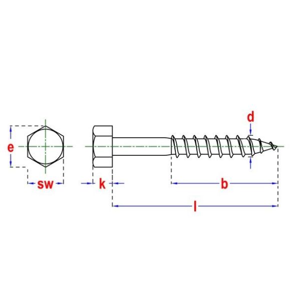Vis bois Tirefond tête hexagonale Ø6x60 mm DIN 571 acier zingué - Boîte de 200