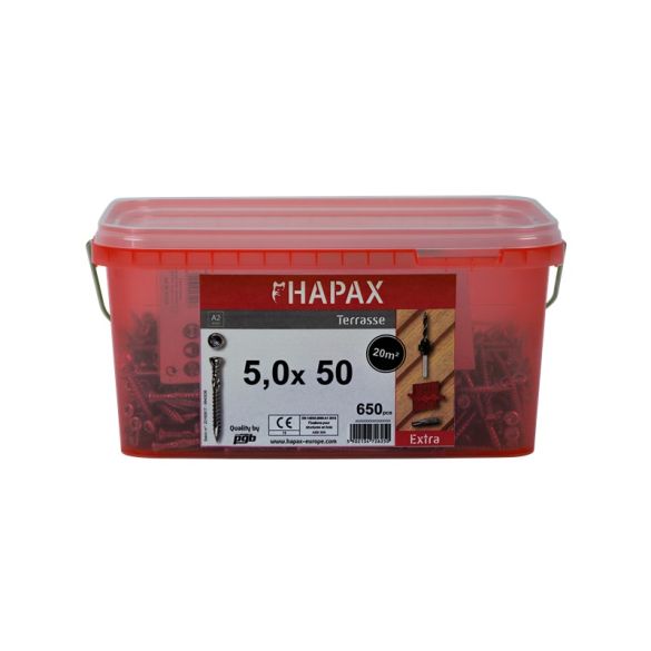 Kit de fixation terrasse bois dur DECK D 5x50 mm HAPAX - 650 vis A2